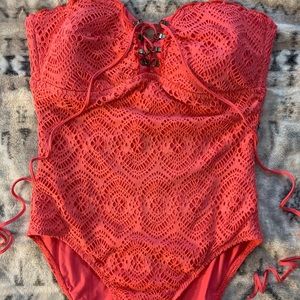 Becca coral one piece bathing suit